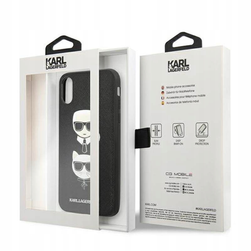 Etui Karl Lagerfeld Saffiano Karl&Choupette Head na iPhone X/ Xs czarne