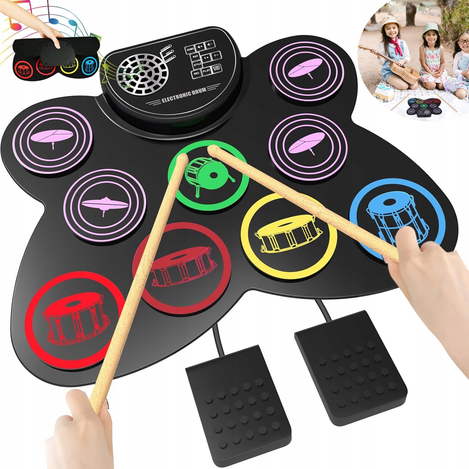 Přenosná Elektrická Bicí Souprava S Rolováním Drum Pad Paličky Pro Začátečníky