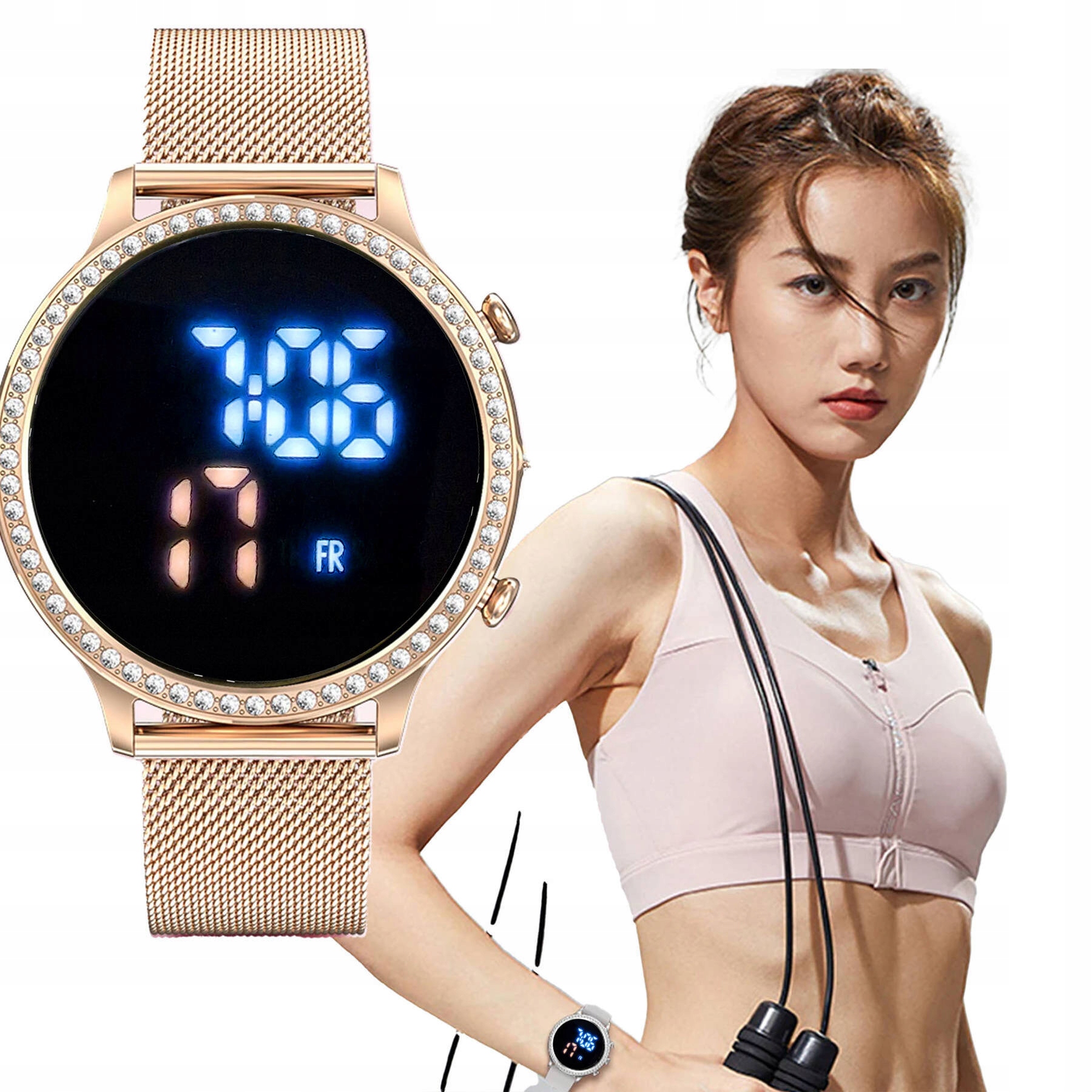 MODNY STYLOWY ZEGAREK DAMSK LED CYRKONIE MESH MAGNETYCZNE ZAPIĘCIE KWARCOWY Marka Kurren