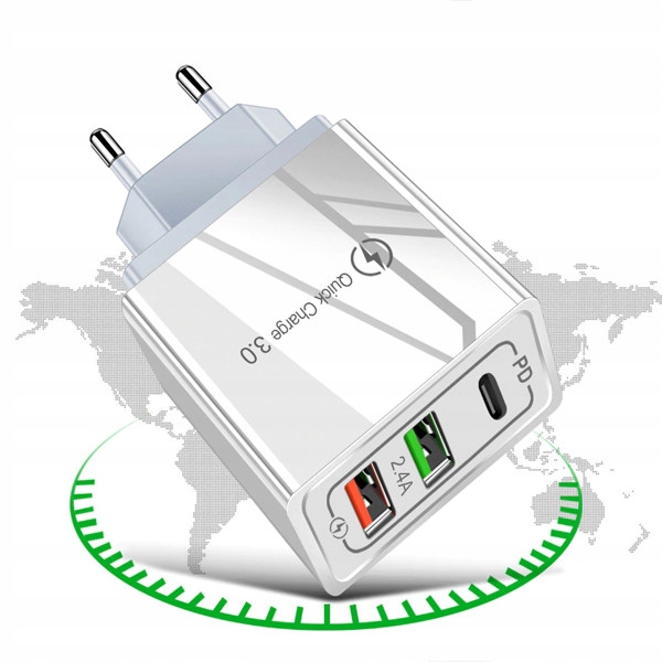 ŁADOWARKA SIECIOWA SZYBKA 20W QC 3.0 3XUSB PD