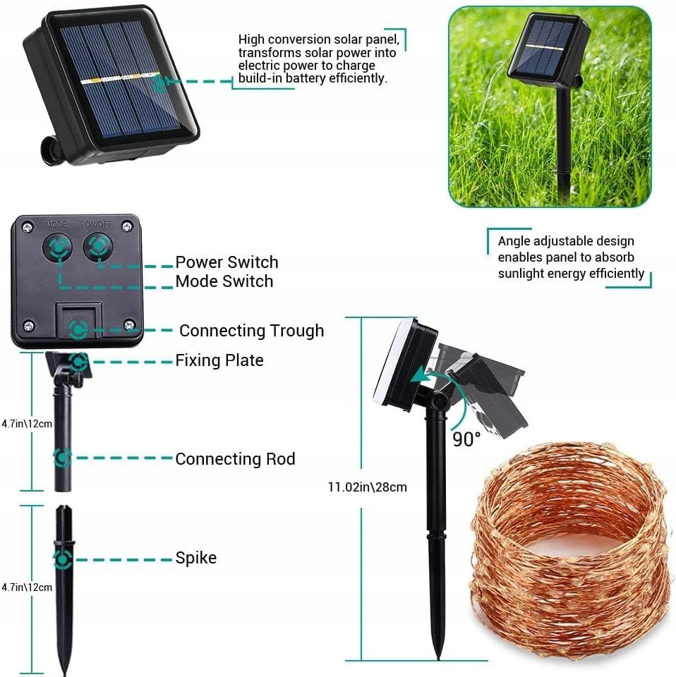 JOOMER Zestaw 2 Sztuk Solarnych Lamp Ogrodowych 12M 120 LED Zewnętrzne — miniatura 5