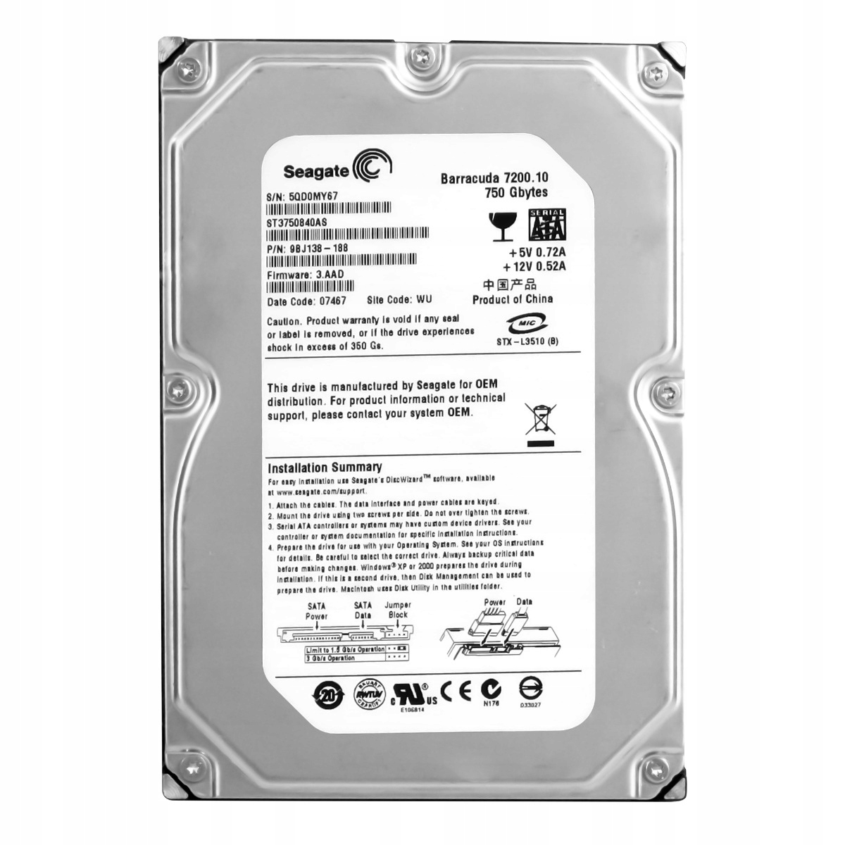Seagate Barracuda 750GB 7.2K 8MB Sata II 3.5'' ST3750840AS