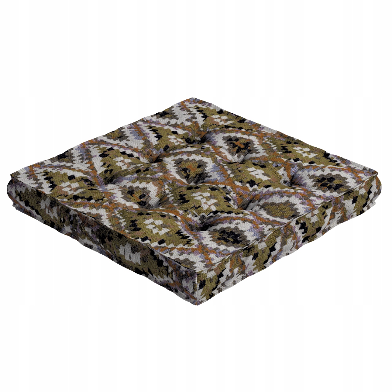Poduška na stoličku Kuba 50x50 krémové aztécke vzory na olivovom pozadí