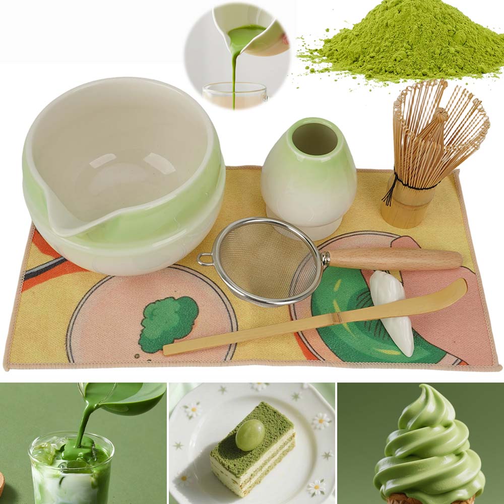 Zestaw Prezentowy Do Herbaty Matcha Miotełka Podstawka Łyżeczka 7 Szt.