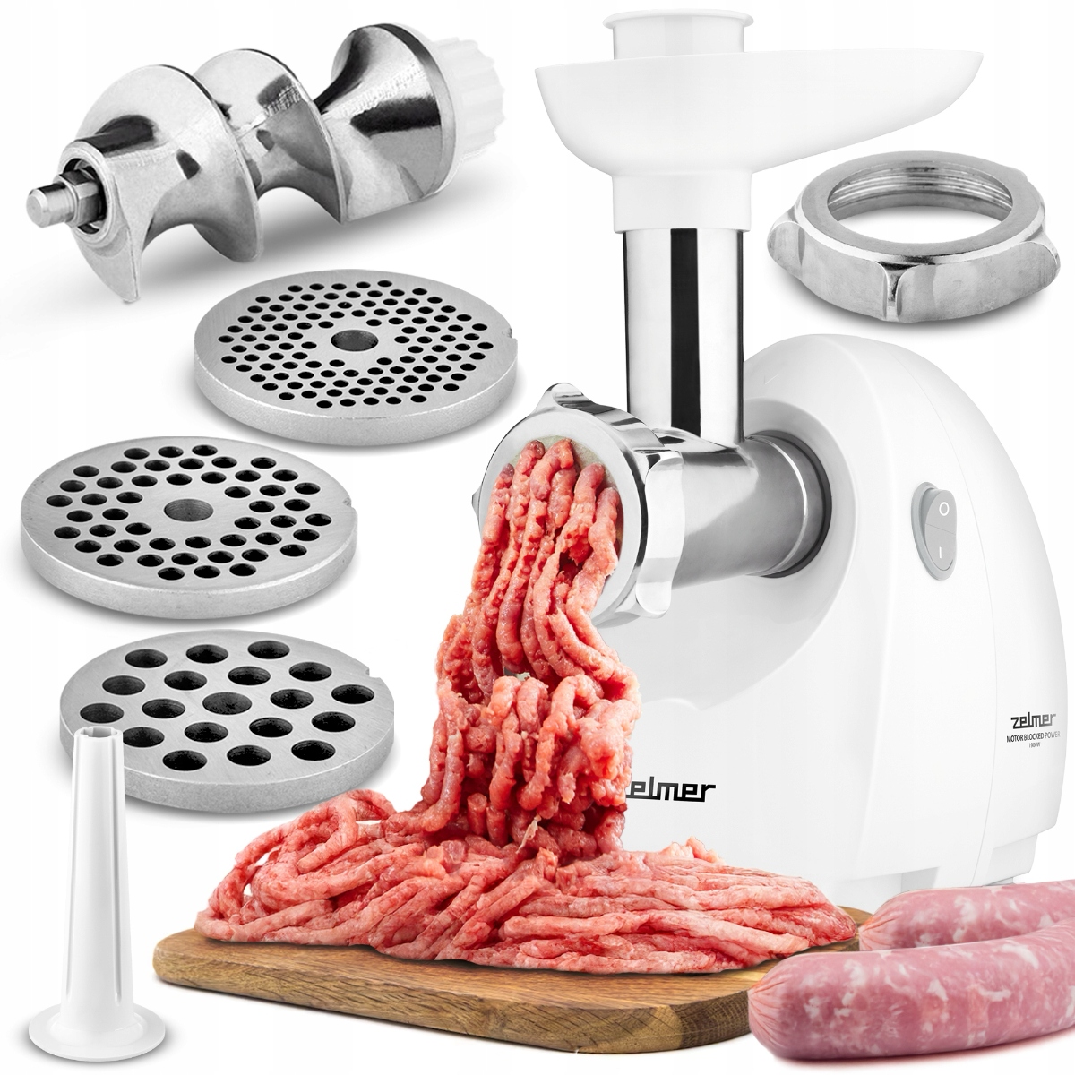 Maszynka do mielenia mięsa Zelmer Profesjonalna 1900 W biała Zestaw Akces.-Zdjęcie-0