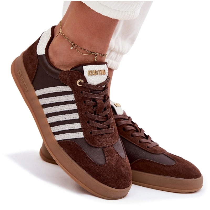 Dámské Tenisky Big Star Z Pohodlné Semišové Kůže TT274715 Čokoládové 38