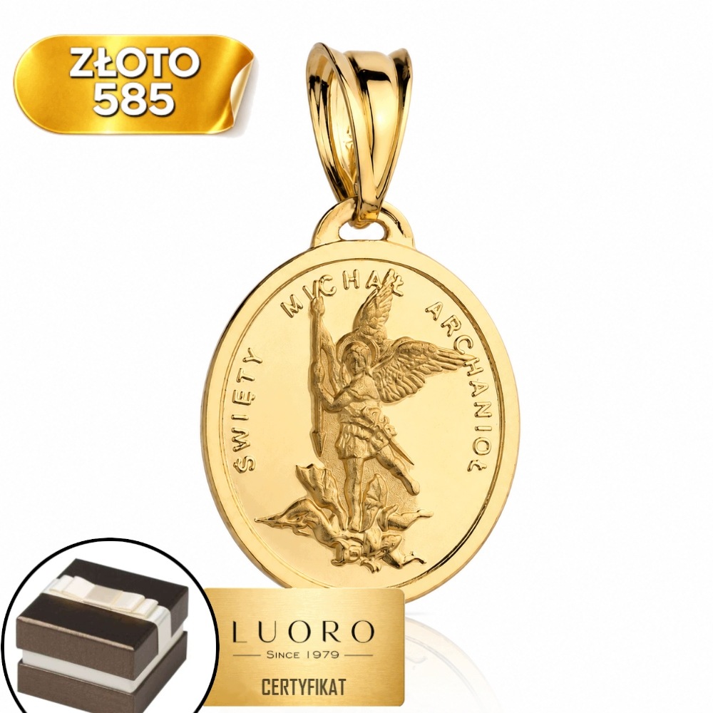 Zlatý Medailon 585 14K Svatý Michael Archanděl 25 MM Elegantní Dárek