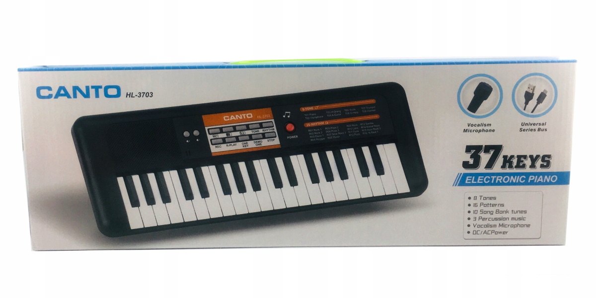 KEYBOARD ORGANY PIANINO DLA DZIECI MIKROFON USB Kolor dominujący czerń