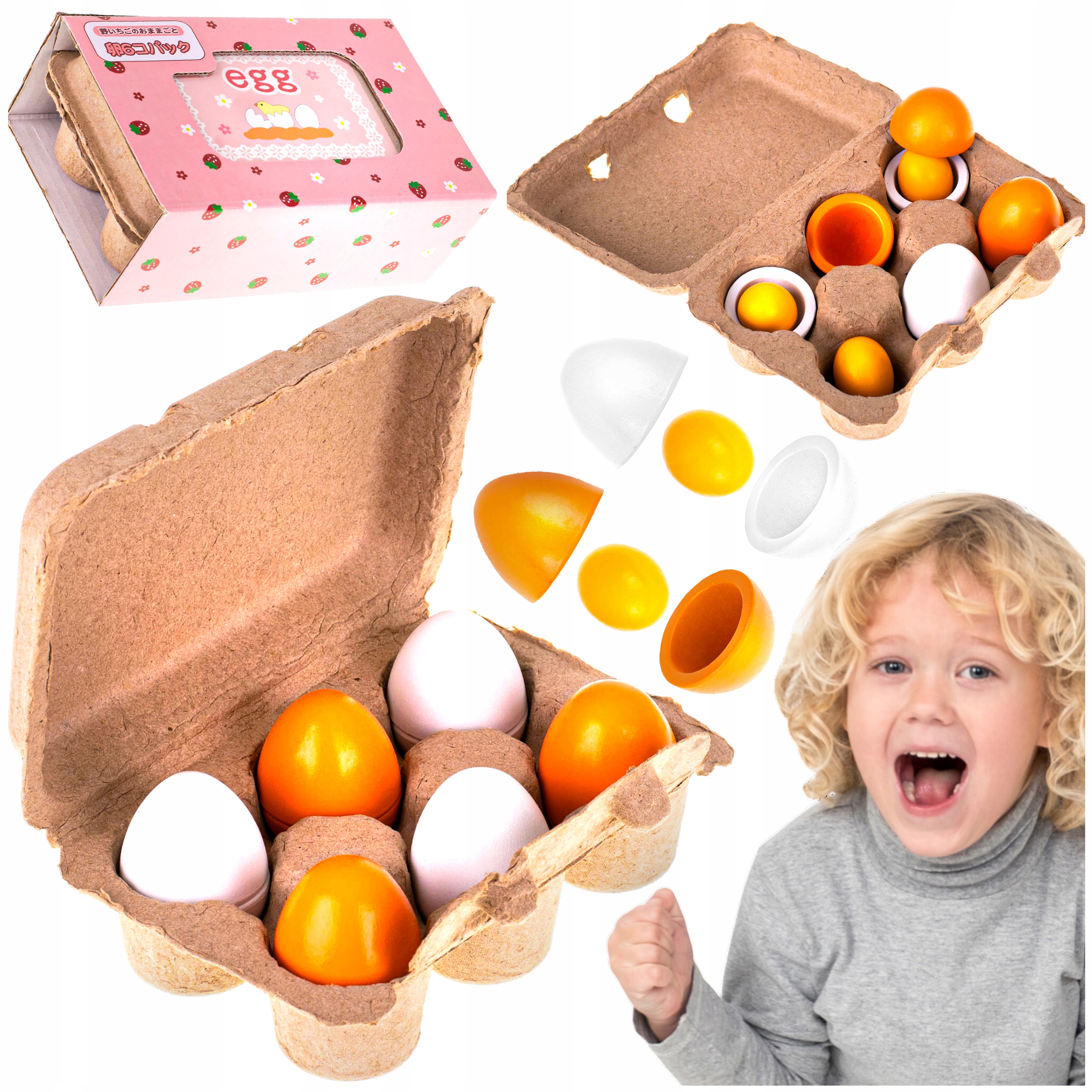 JAJKA DREWNIANE DO ZABAWY UKŁADANKA MONTESSORI GRA