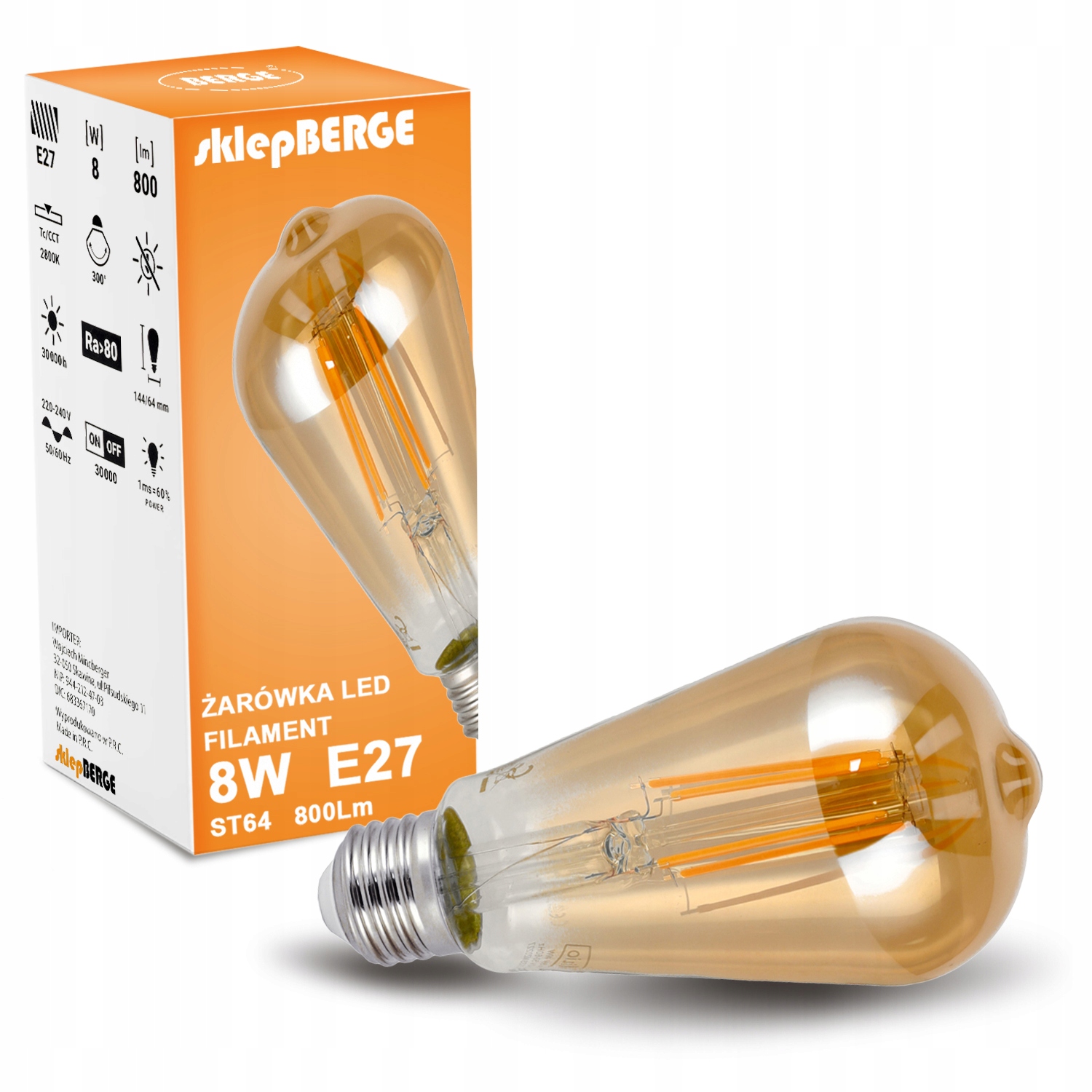 

Żarówka Led E27 8W ST64 Amber Filament Ciepła