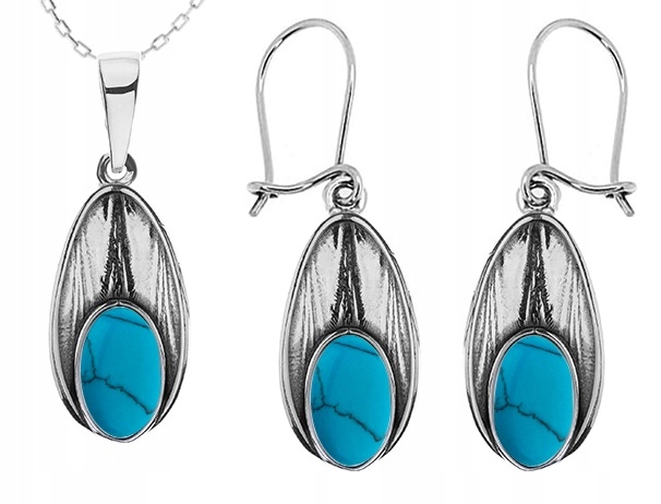 

Srebrny Komplet Biżuterii Z Turkusami Pr.925!