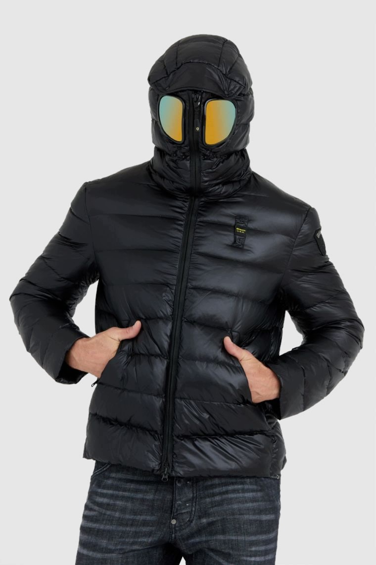 Blauer Czarna męska puchowa kurtka Enrique z goglami XL