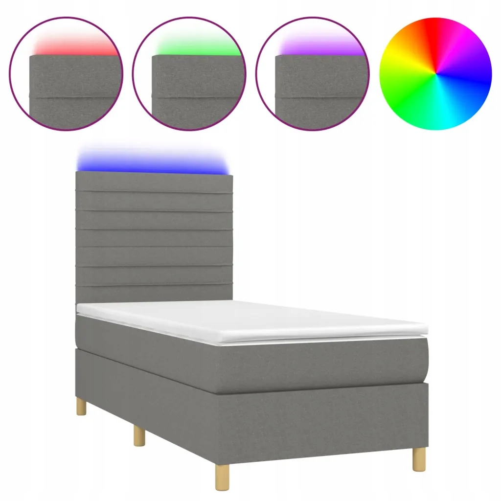 Kontinentální postel s matrací a Led 203x80x118/128 cm, tmavě šedá