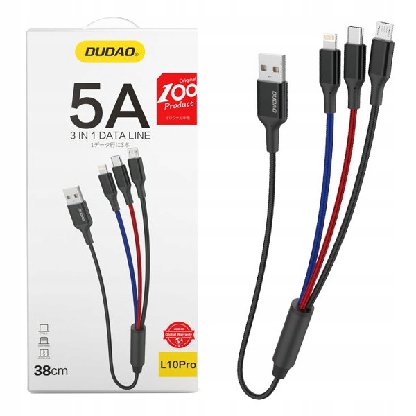 

Kabel Usb Dudao L10 Pro 38 cm 3w1