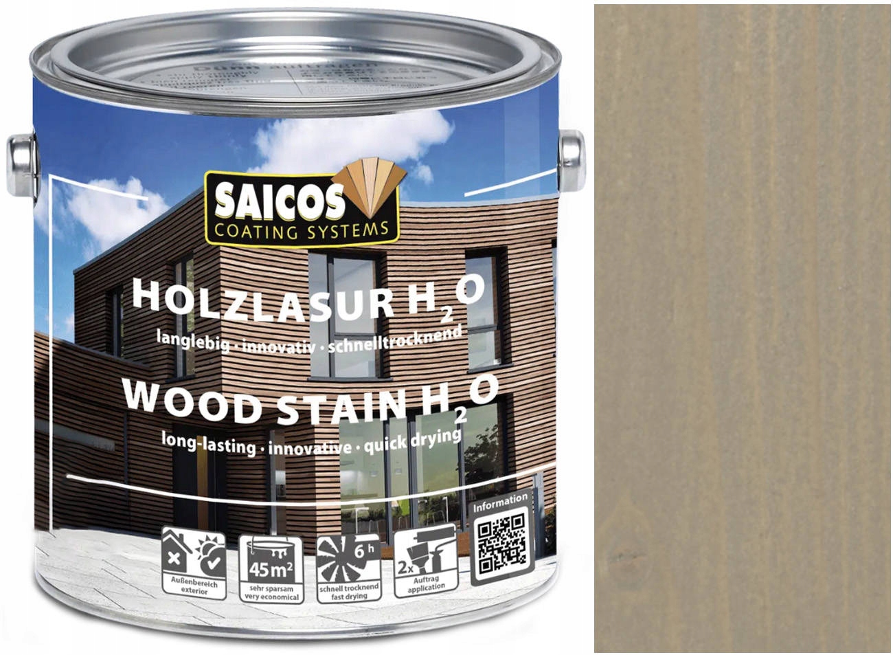 Saicos Vodní lazura na dřevo Šedá 0671 0,75L