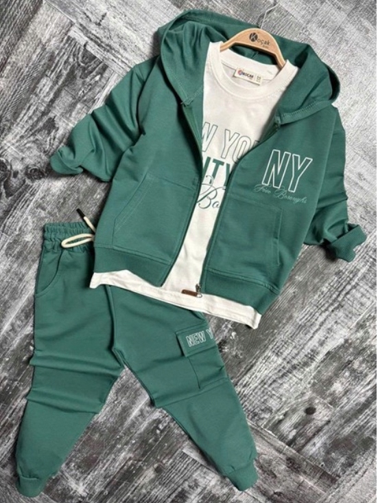 Dres chłopięcy komplet 3 cz. bluza t-shirt spodnie zielony r 13-14 l. 164