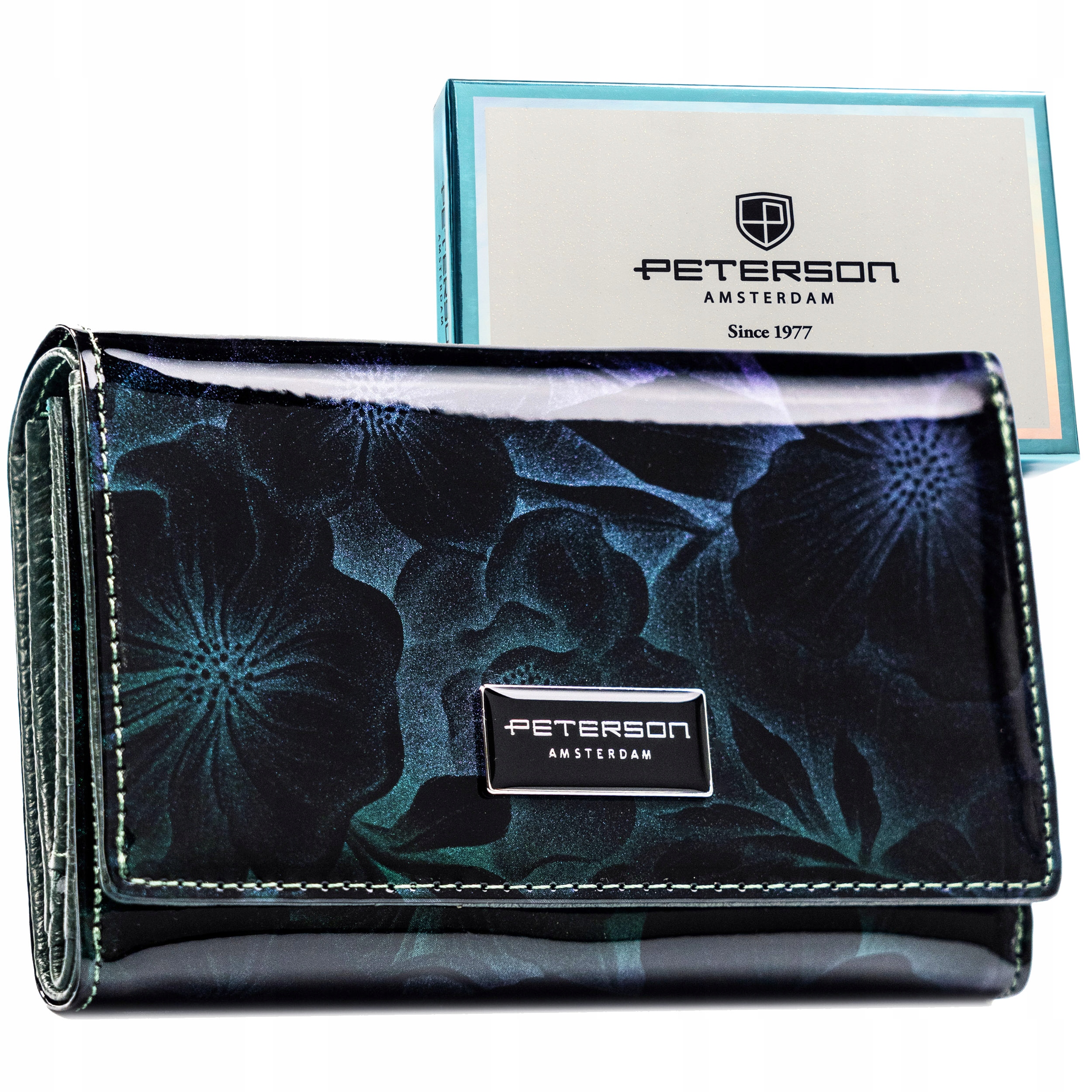 Portfel Peterson damski skóra lakierowany błyszczący Rfid na karty gotówkę
