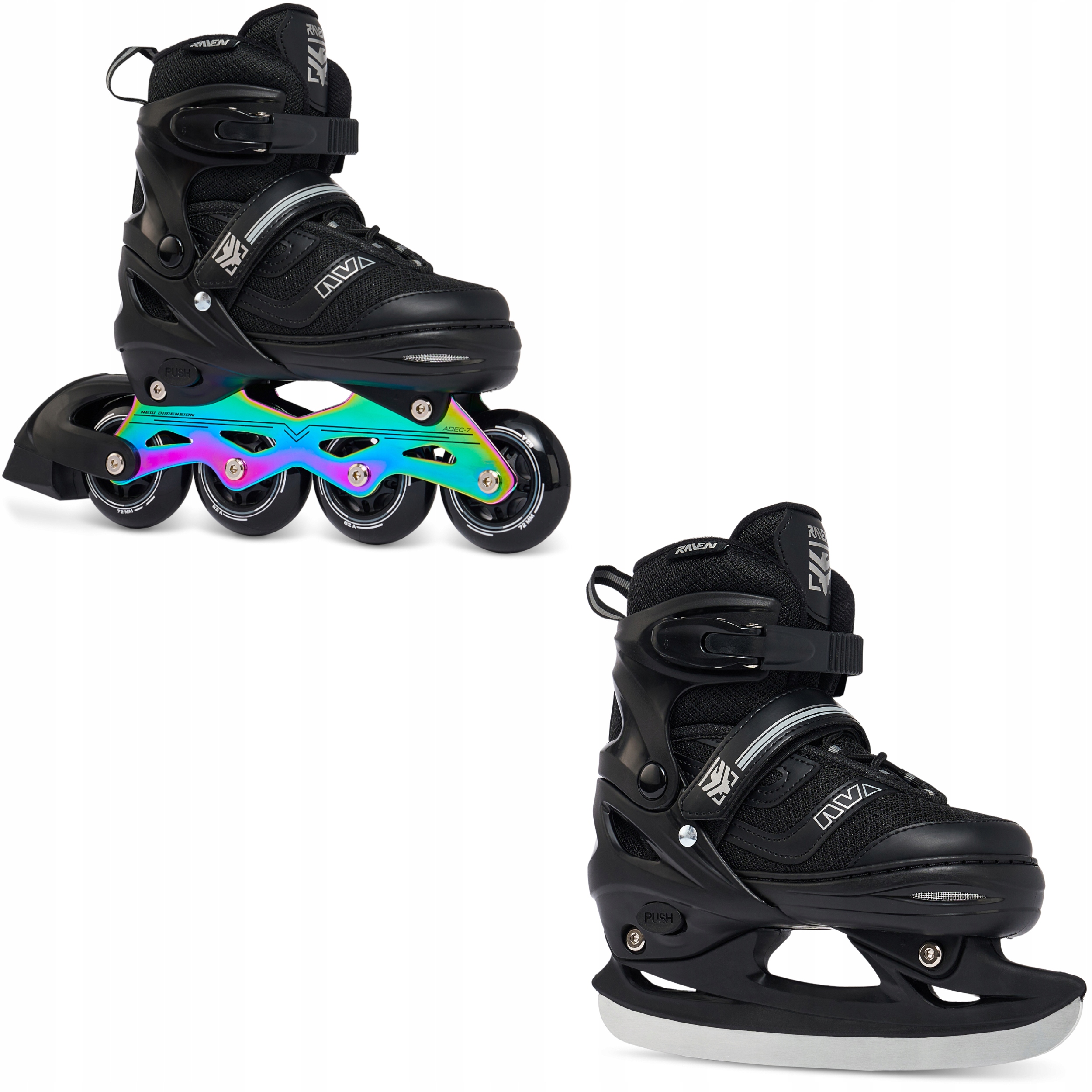 Rolki Łyżwy hokejowe 2w1 Regulowane Raven Drill Black/Neo Chrome 34-37