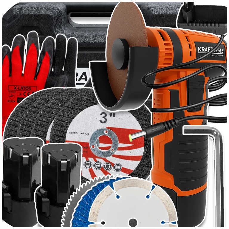 Szlifierka Kątowa Akumulatorowa Bezszczotkowa Mini Gumówka 7x Tarcza 2x Aku