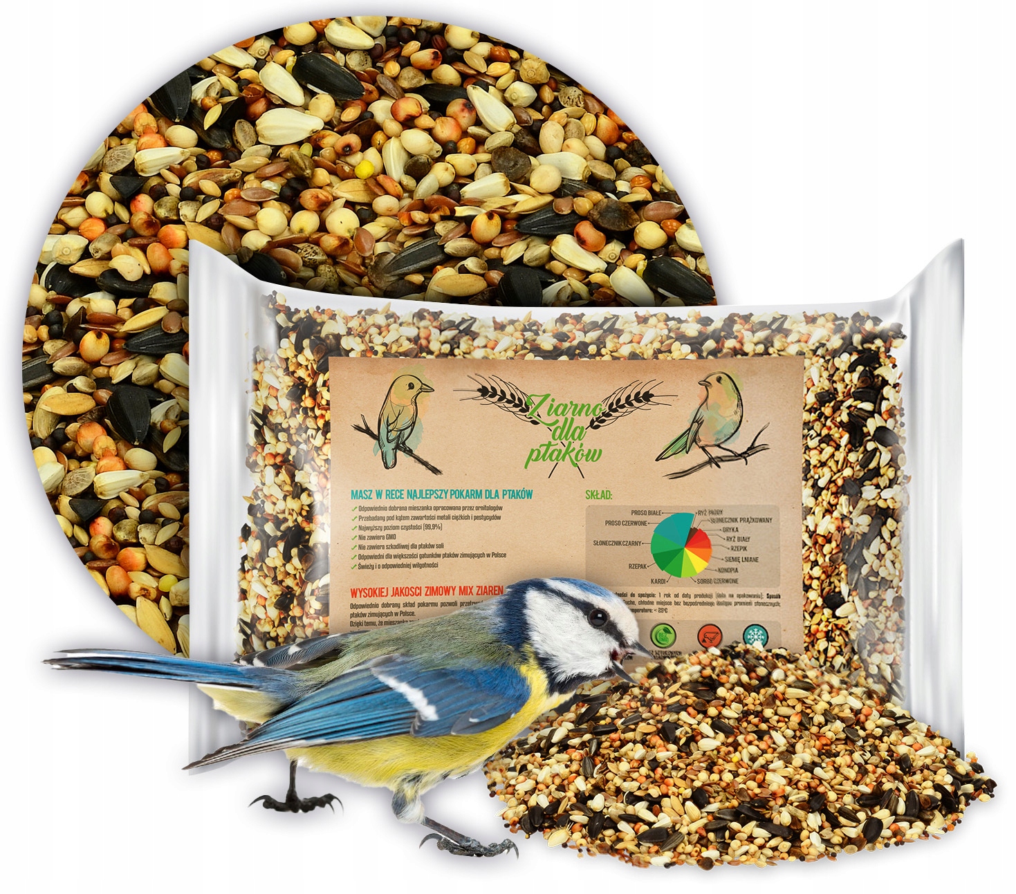 KARMA POKARM DLA SIKOREK WRÓBLI KACZEK ZIARNO NA ZIMĘ DLA PTAKÓW 3KG