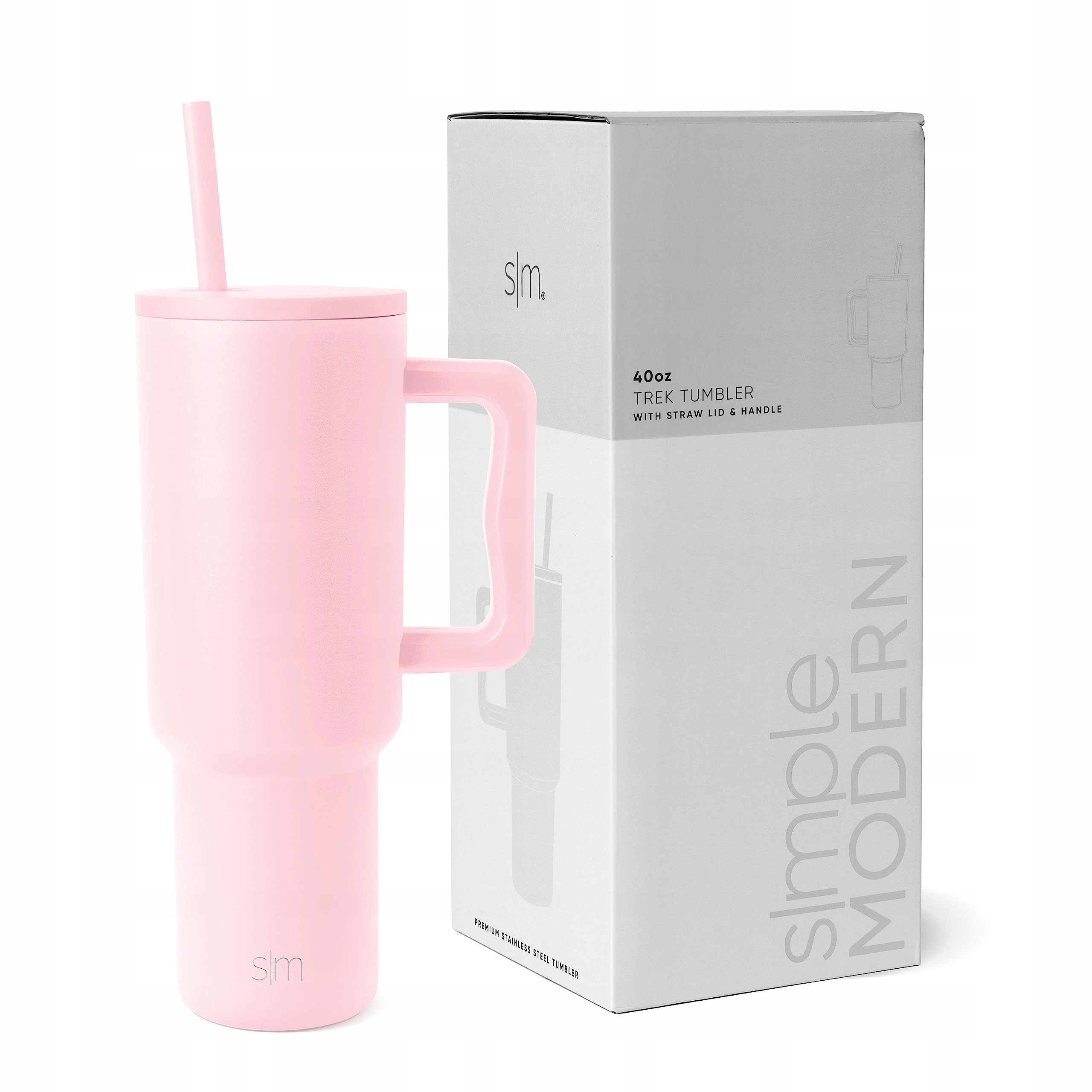 SIMPLE MODERN Kubek Z Uchem I Słomką Izolowany Stalowy 1180ml Blush