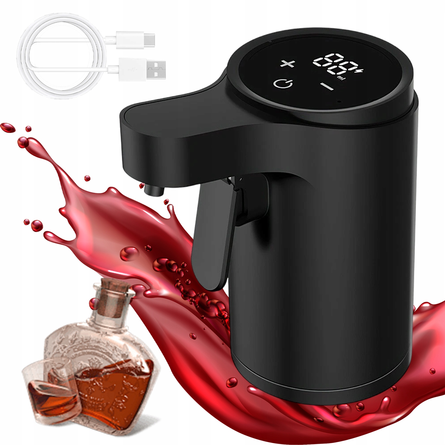Elektrický Provzdušňovač Vína S Automatickým Režimem Usb, Černý