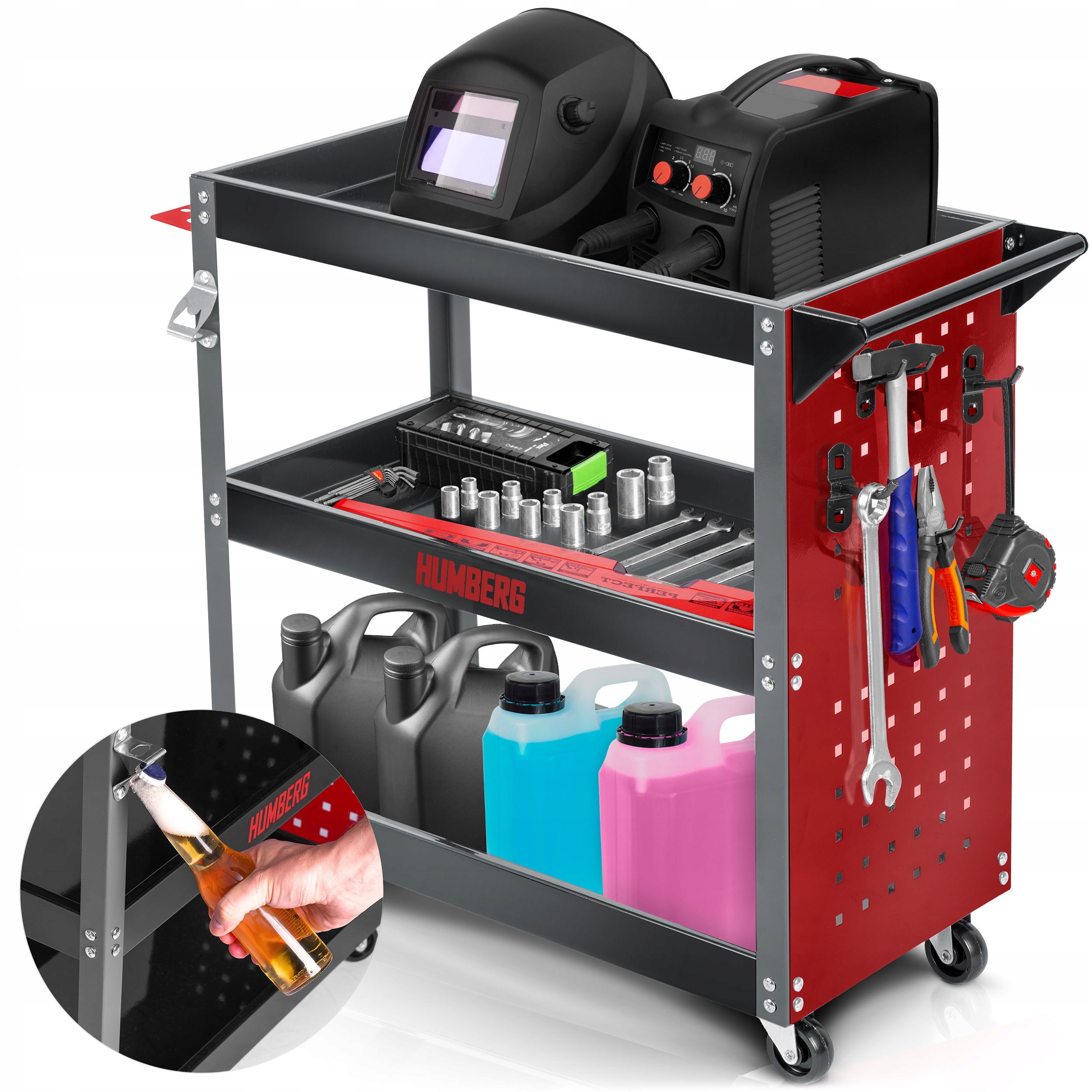 Třípolicový Dílenský Vozík Na Nářadí Se Stěnami A 3 Úrovněmi Humberg