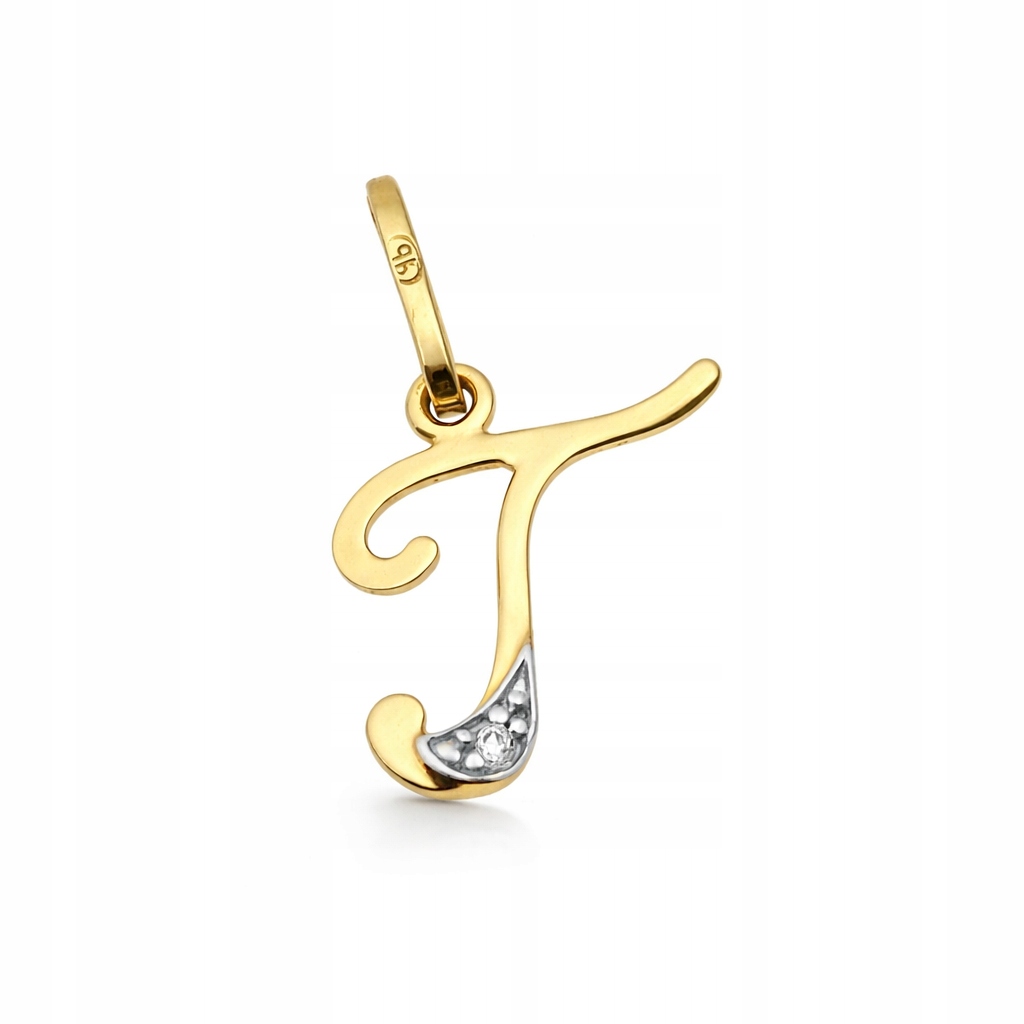 Zlatý přívěsek s ozdobným písmenem T a zirkony