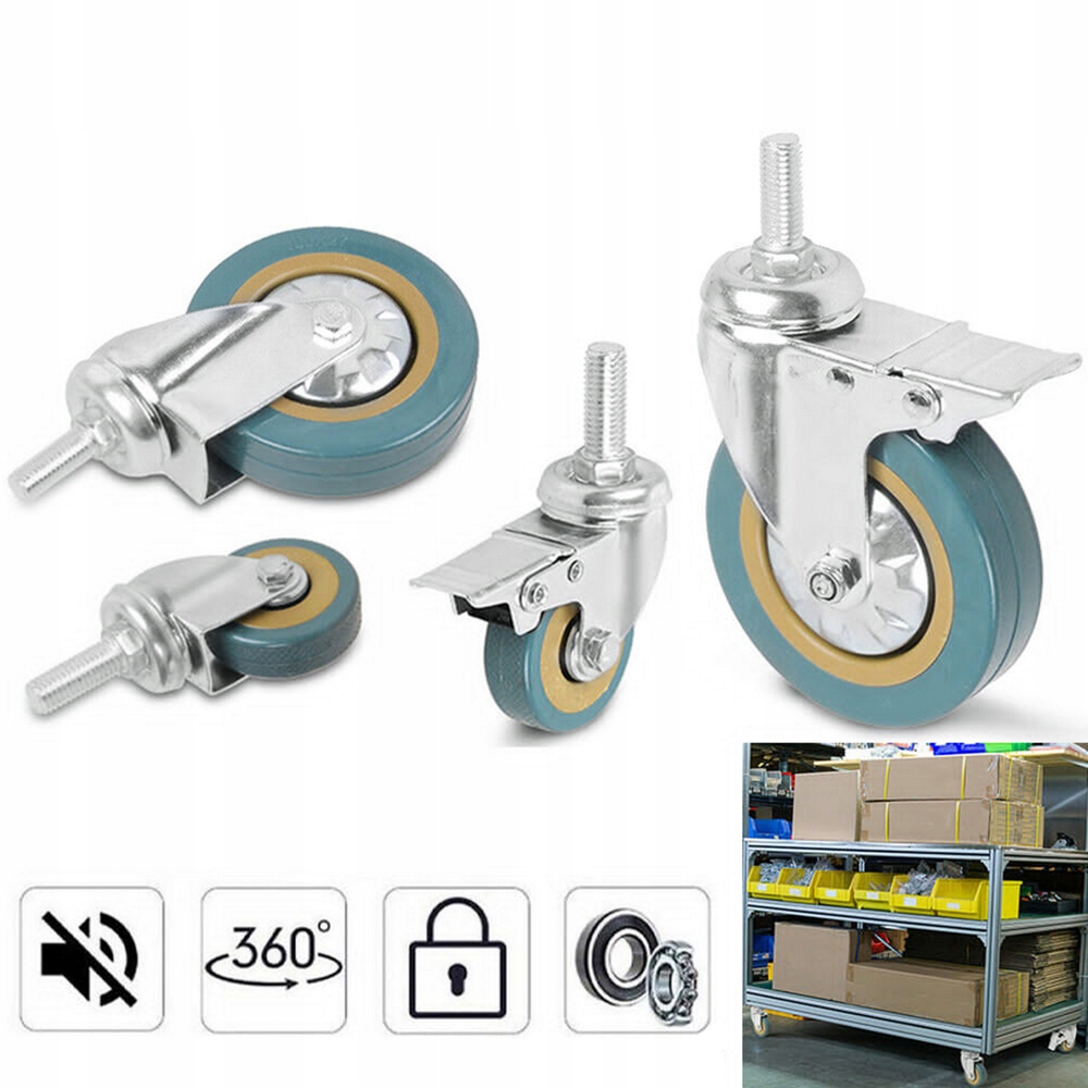 Pojezdová Sada Otočná Kolečka Nábytková Kola Brzda 100 mm Pvc 4 ks