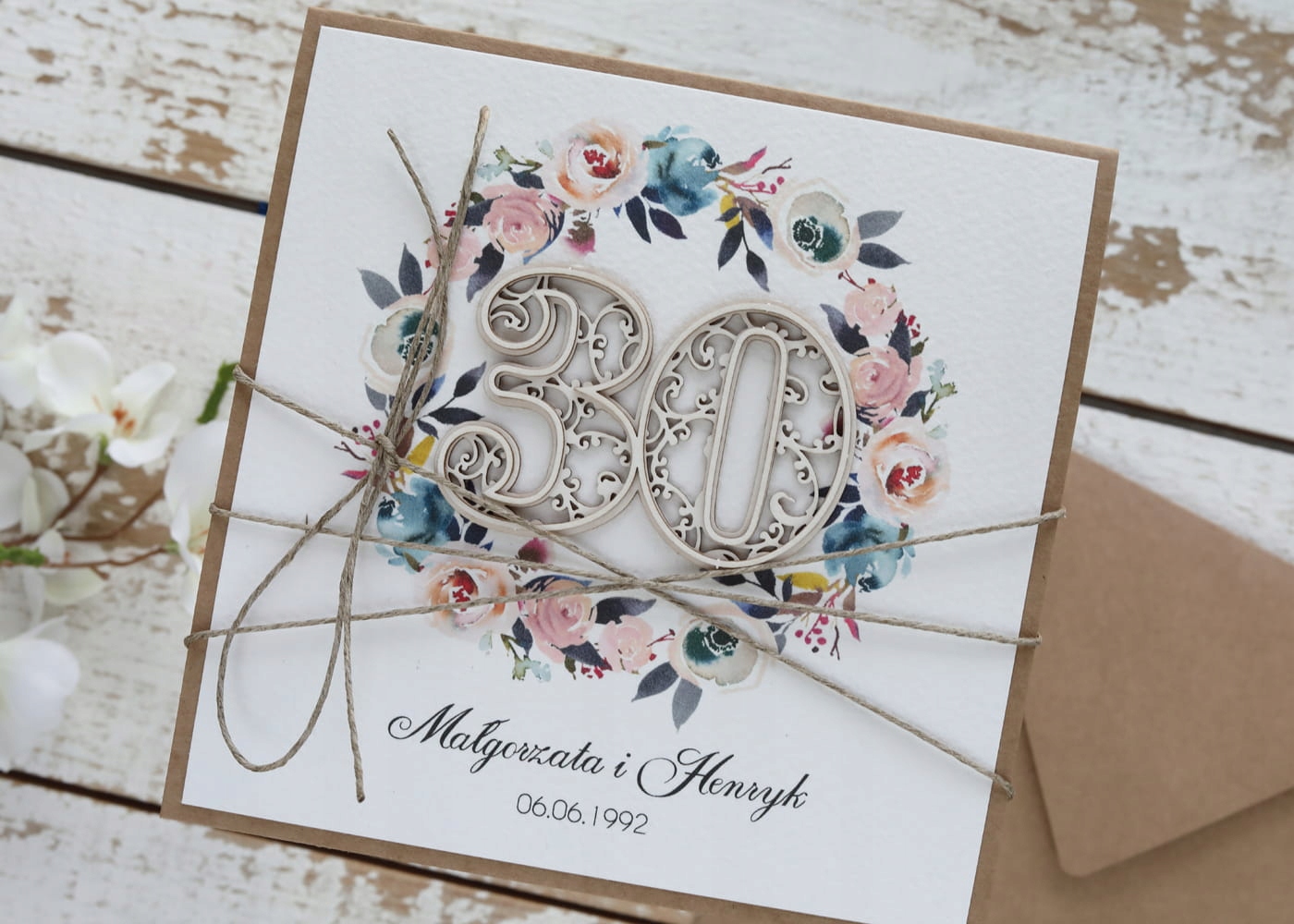 Personalizované ručně vyráběné přání k třicátému výročí svatby prez