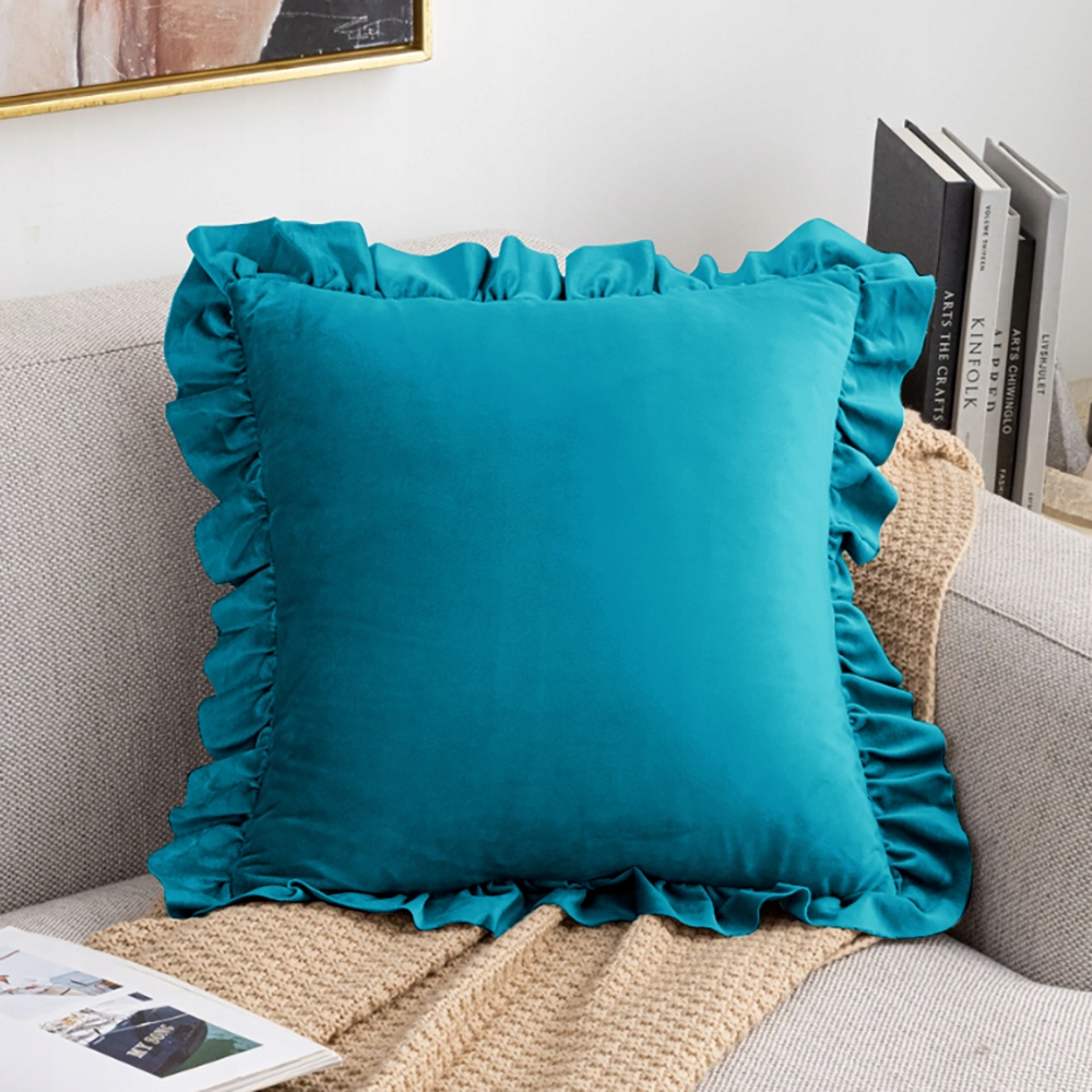 POSZEWKA DEKORACYJNA Z FALBANKĄ 40x40 VELVET JASIEK FALBANA TURKUS Stan opakowania oryginalne