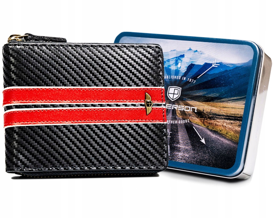 Portfel skórzany męski na zamek Peterson antykradzieżowy Rfid Stop carbon
