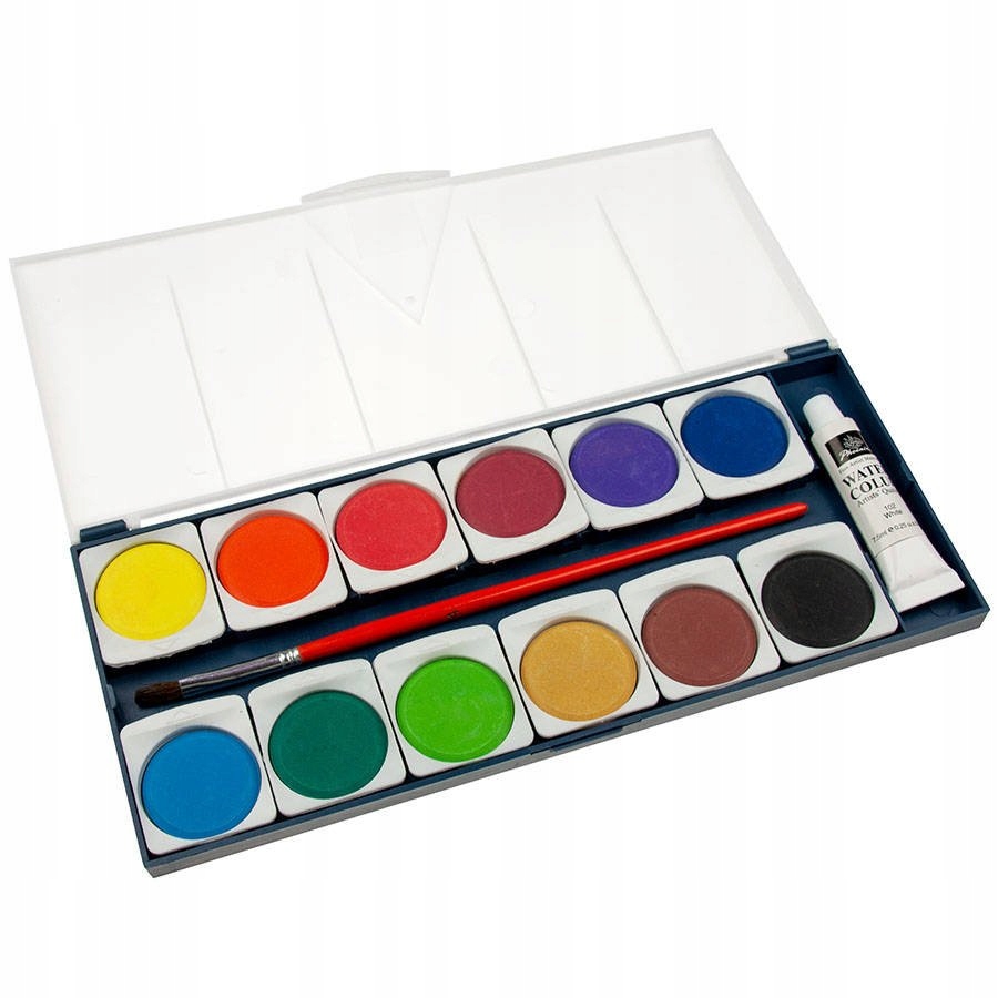 Farby akwarelowe Phoenix 12 kolorów w pastylkach i pędzelek do malowania Marka Phoenix