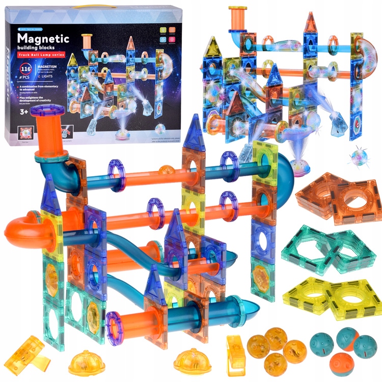 DUŻE KLOCKI MAGNETYCZNE KONSTRUKCYJNE TOR KULKOWY ŚWIECĄCE 116 EL KULODROM