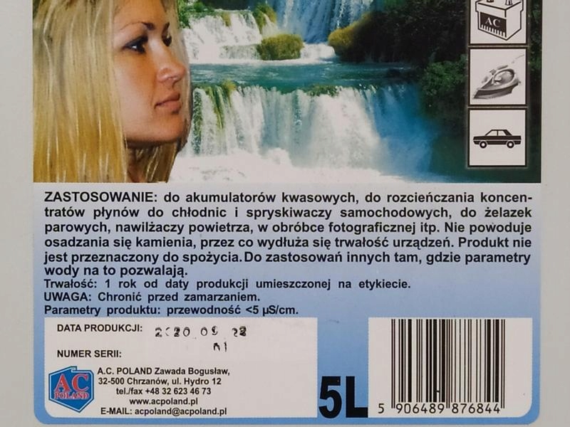 WODA DESTYLOWANA DEMINERALIZOWANA 5L AC COSMETICS Producent AC Cosmetics