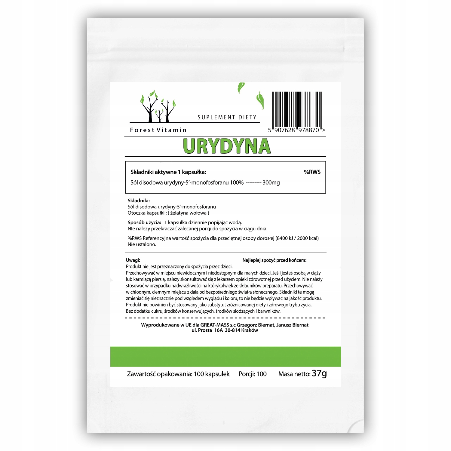 FOREST URYDYNA UMP 100 kaps ALZHEIMER MÓZG Marka Forest Vitamin