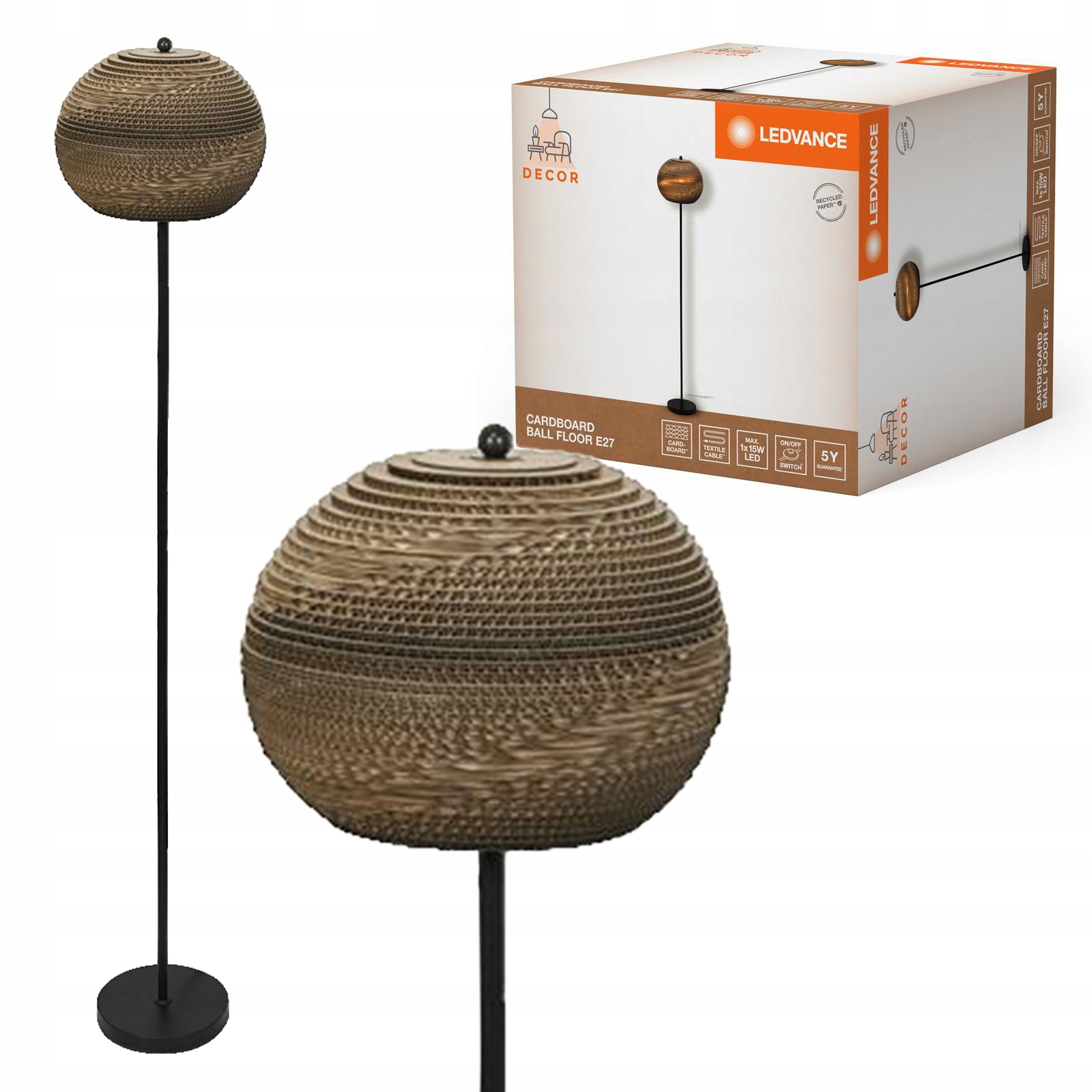 Podlahová lampa Dekoratívne stojace svietidlo E27 Hnedá dekorácia Ledvance