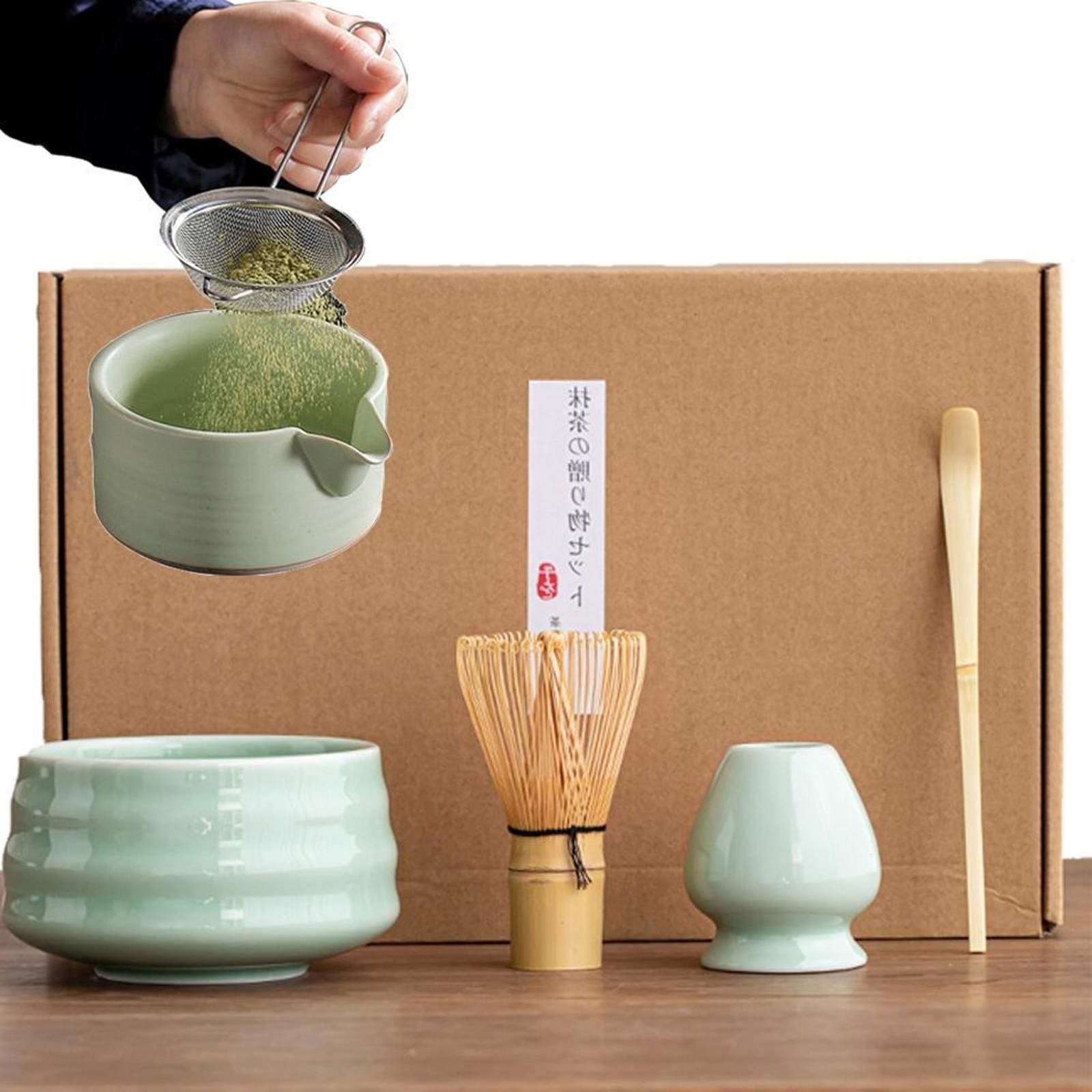 Levně Sada Na Matchu Šlehací Metla Lžíce Miska A Podstavec V Japonském Stylu