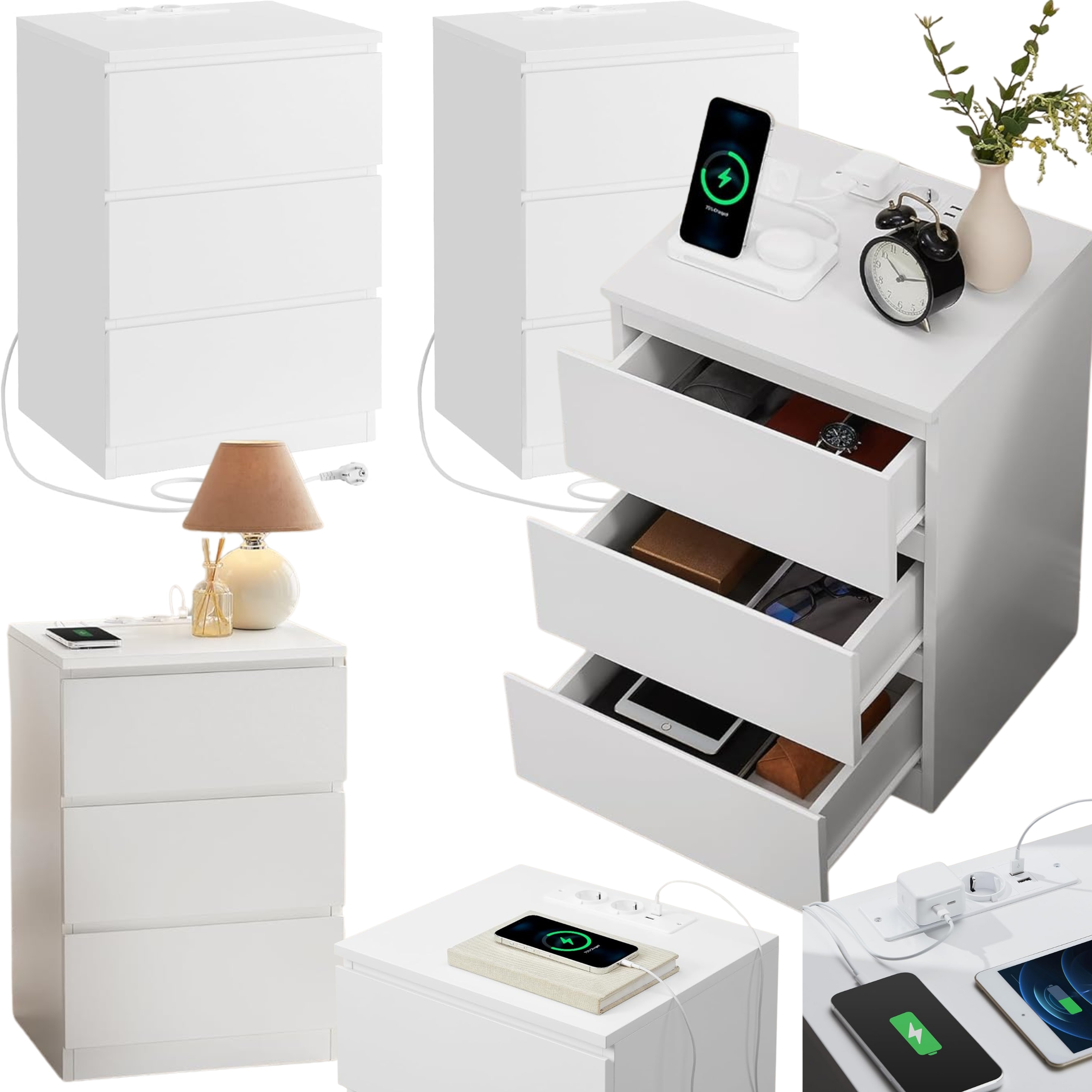 Bočný nočný stolík do obývacej izby spálne s Usb portom, 2 kusy