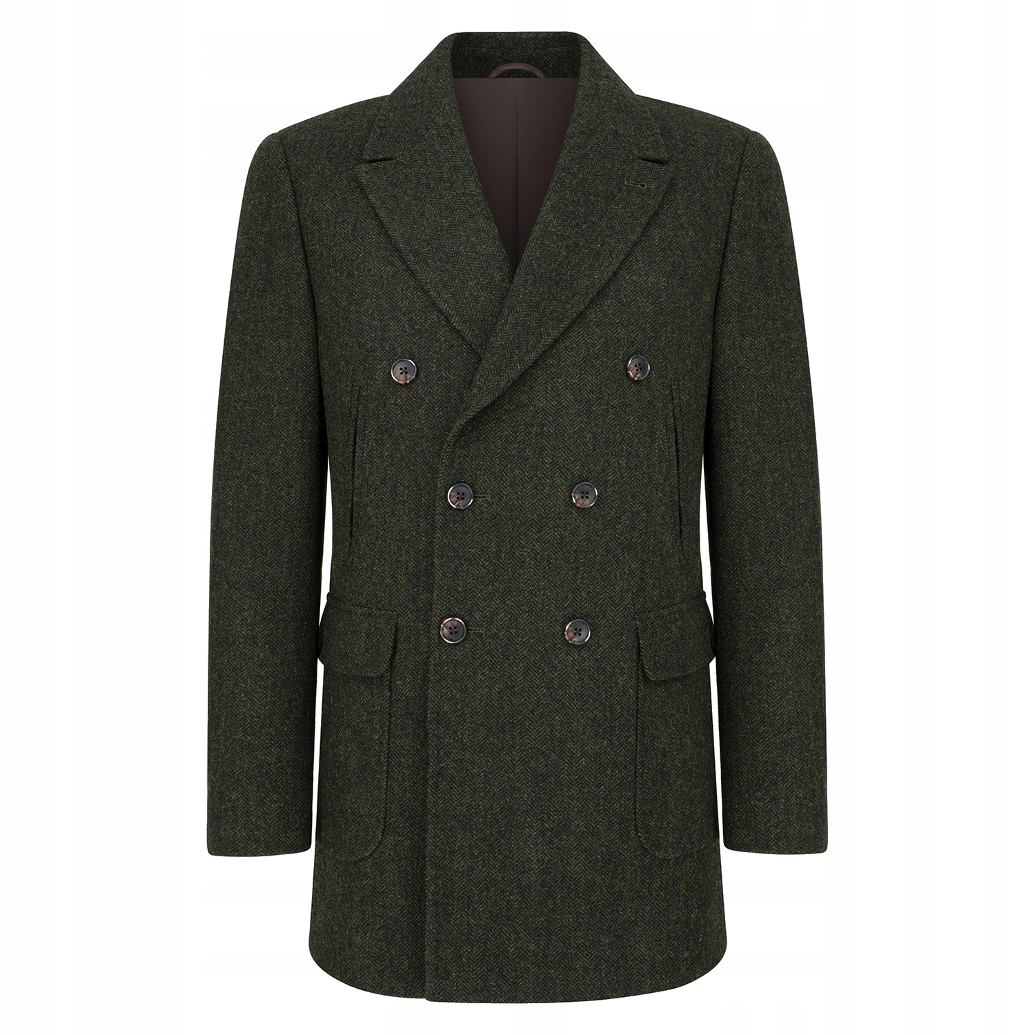 Zelený pánský kabát s motivem jedle, 100% vlna Pako Lorente vel 48