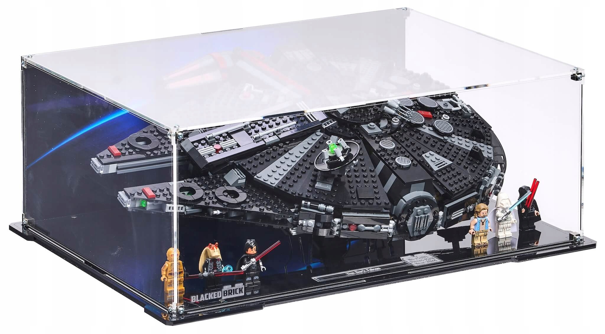 Horizontálna vitrína s pozadím Blacked Brick pre Lego 75389 Star Wars: Temný sokol