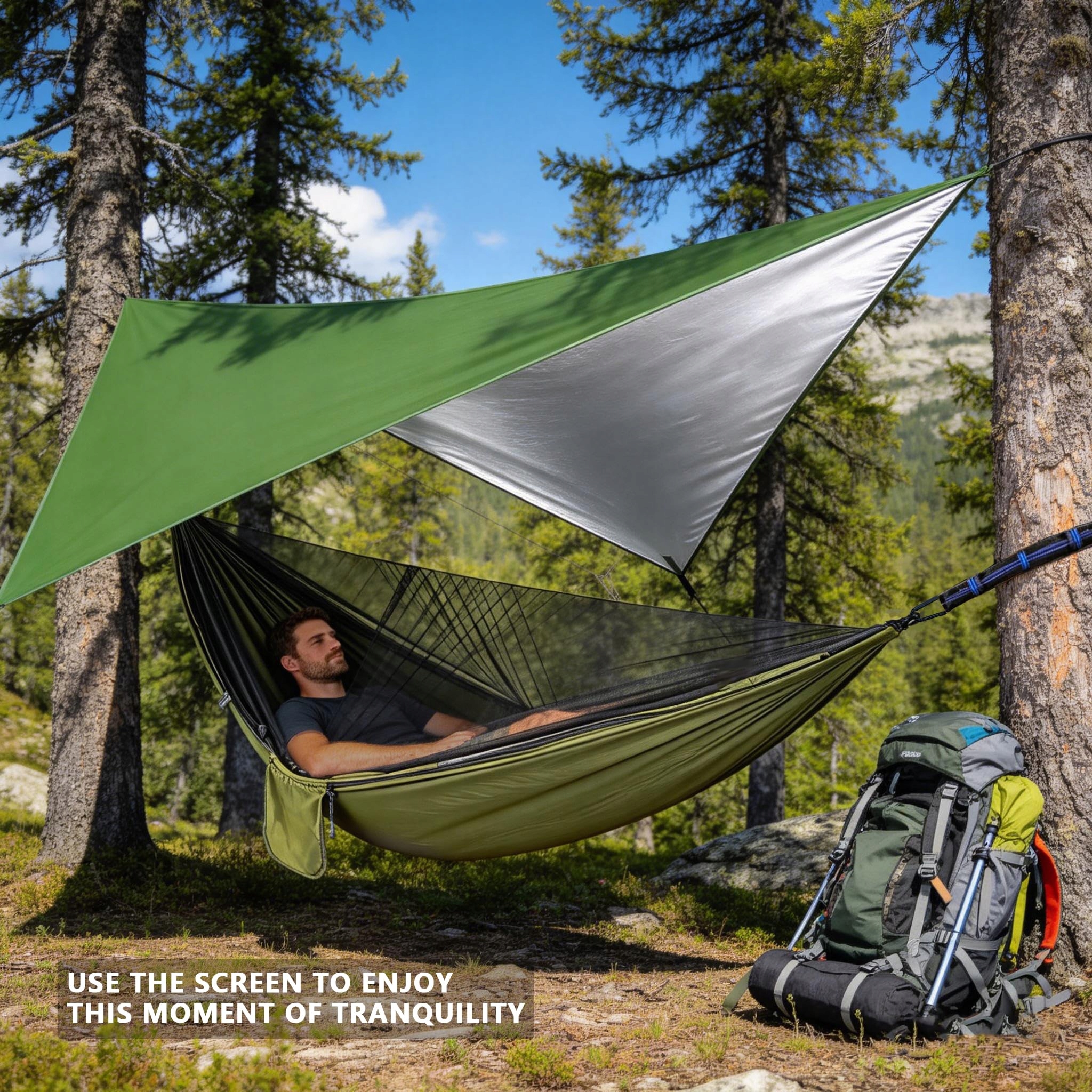 OUTDOOR Hamak z Moskitierą i Zadaszeniem Szybkoschnący Nylon na Kemping — miniatura 5