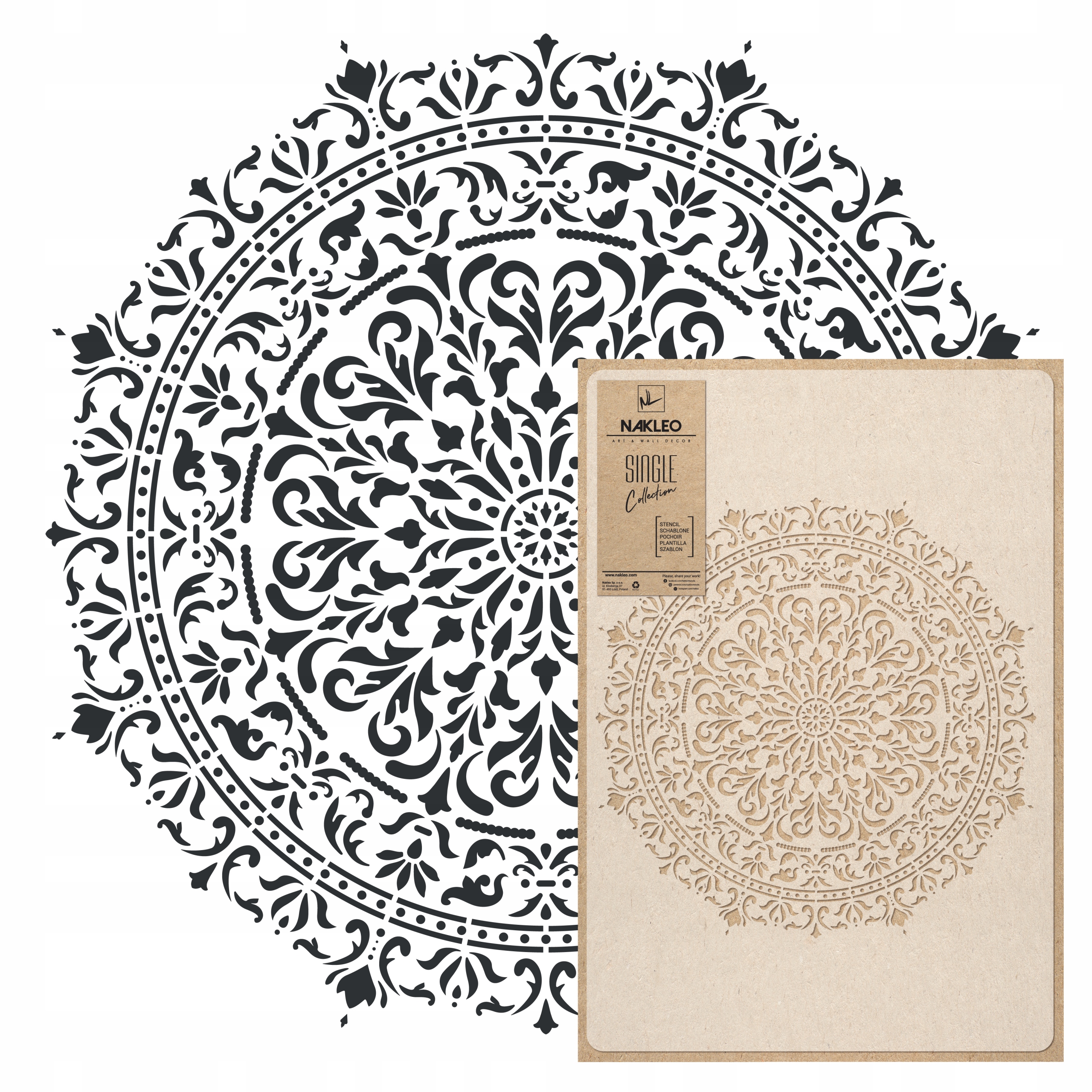 Malířská šablona Mandala L-celý vzor Průměr 56 cm Opakovaně Použitelný Omítka Beton