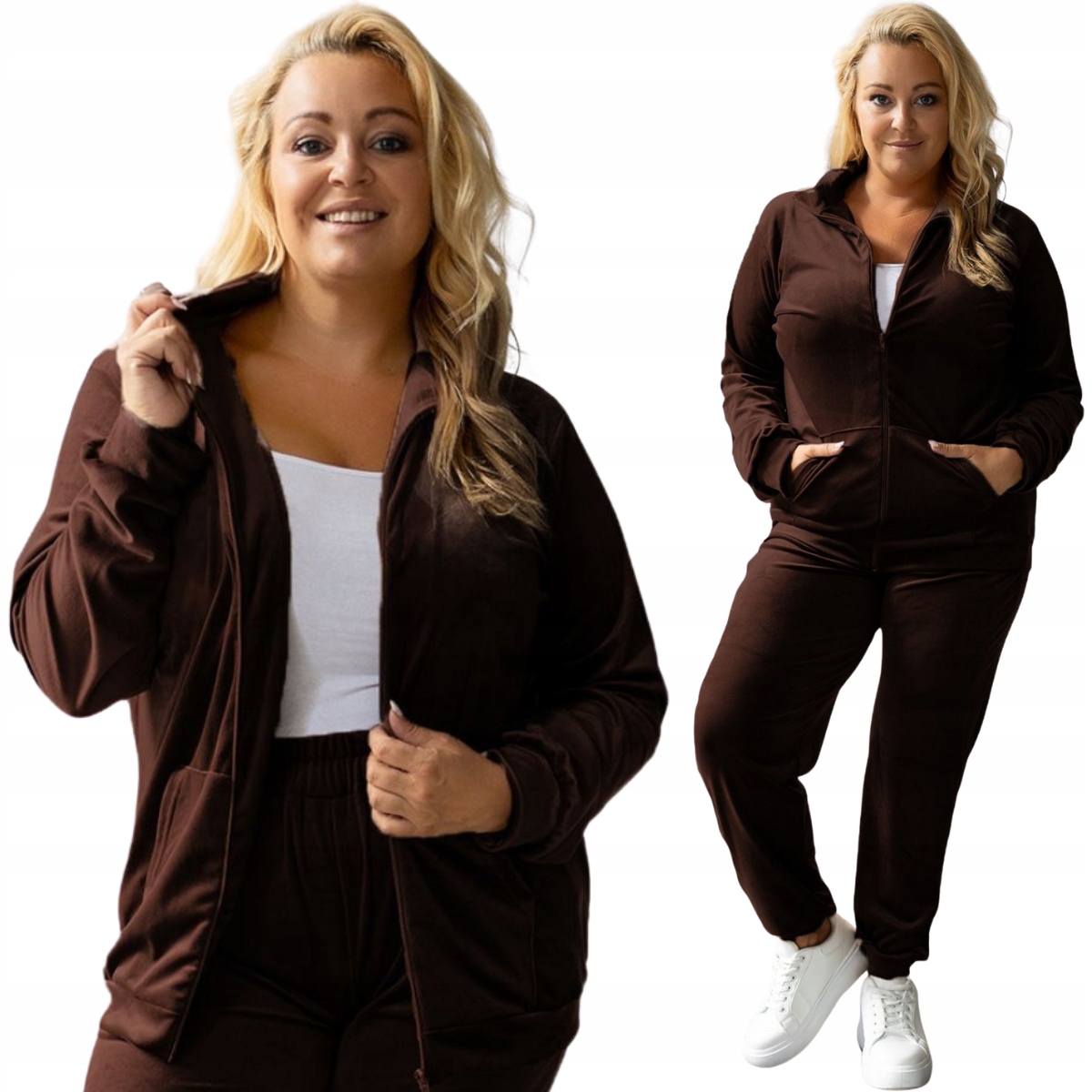 Dámský teplákovka teplákovka Plus Size s mikinou na zip 772 čokoláda XXL/3XL 44/46