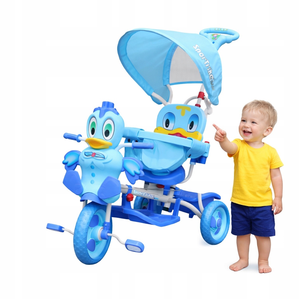 Rowerek Trójkołowy dla Dzieci Kaczka z Dźwiękami Daszek Barierka