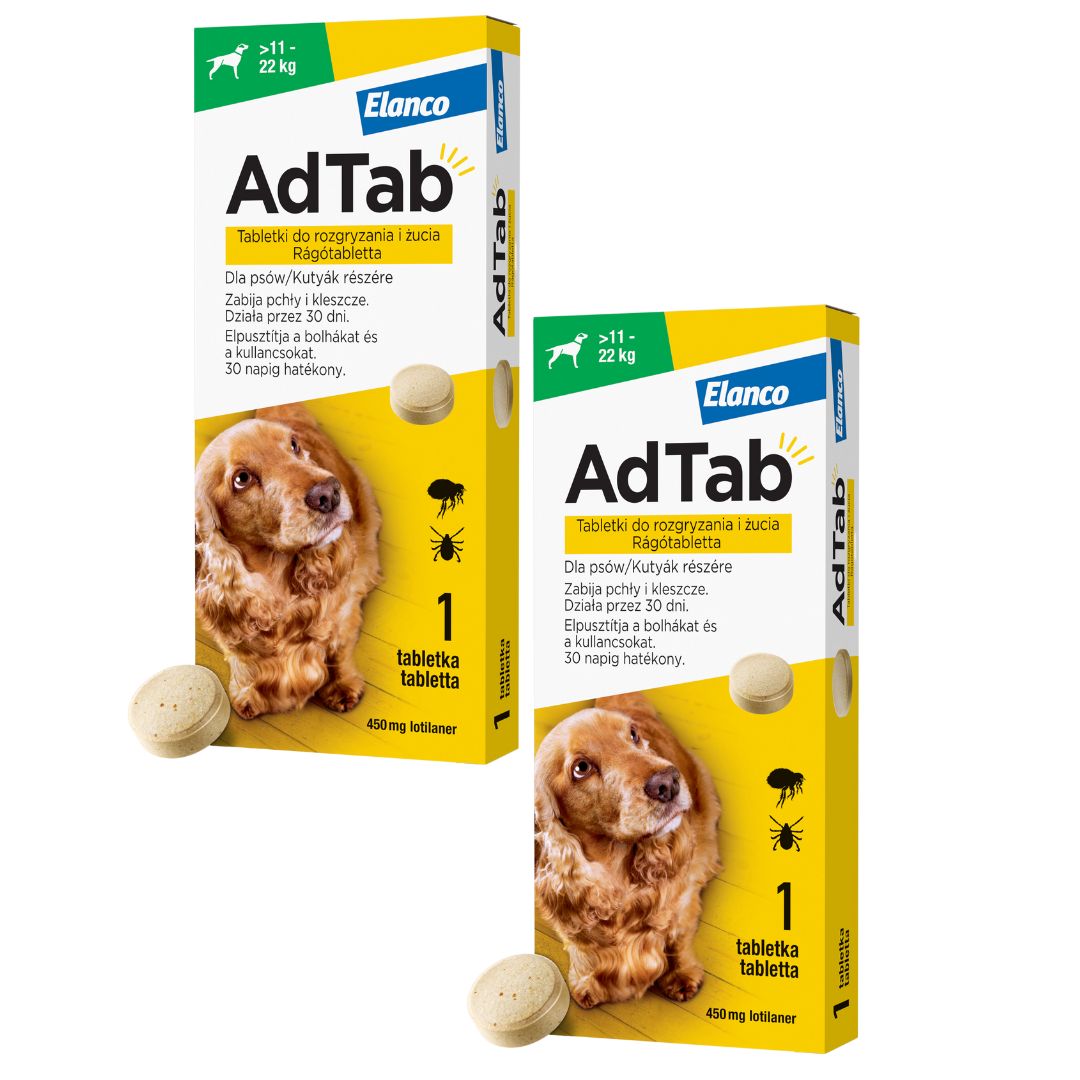 AdTab 450 mg tabletki do rozgryzania i żucia dla psów (11–22 kg) 2 sztuki