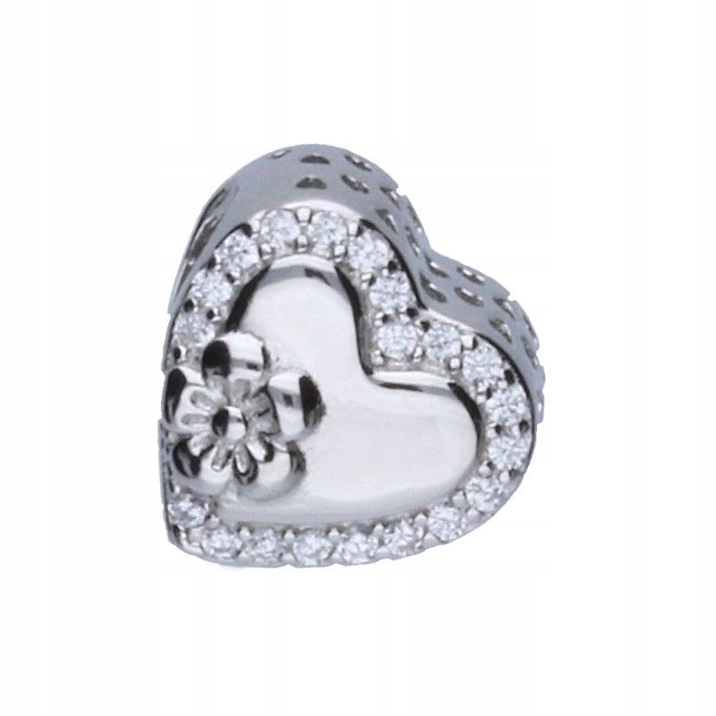 Stříbrný přívěsek Bead pr.925 srdce s květinou zdobený bílými zirkony