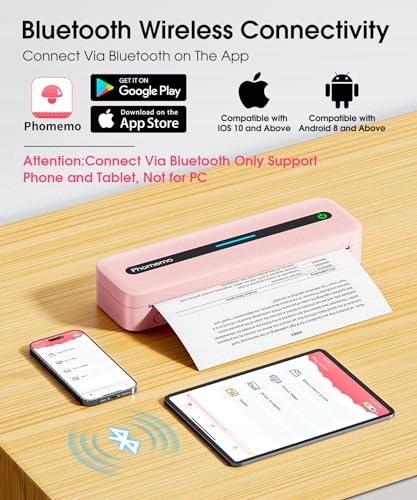 PHOMEMO Mobilna Drukarka A4 Bluetooth Z Torbą i Papierem Różowa — miniatura 7