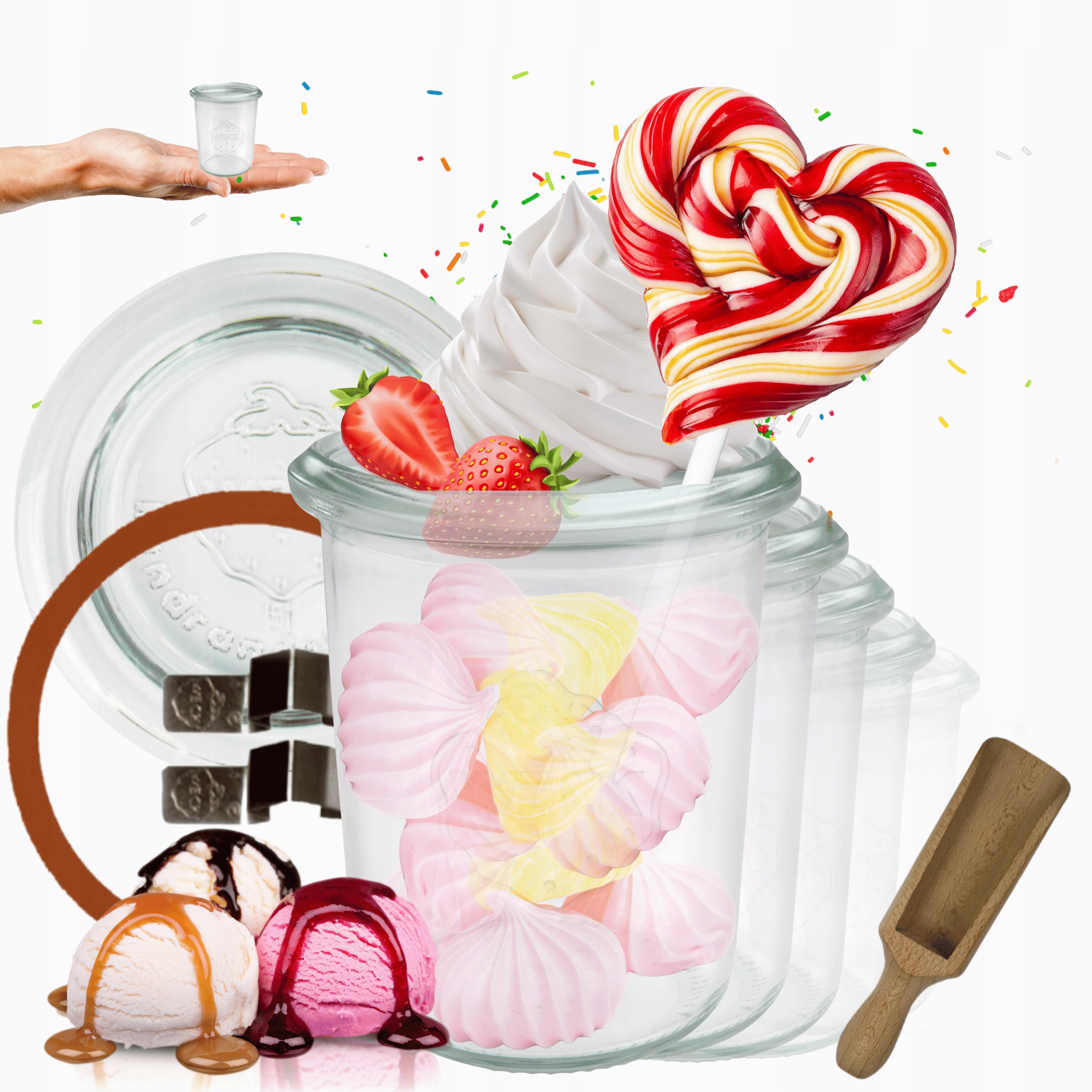 Sklenice Weck 160 Ml zavařeniny Mold žáruvzdorné měřítko sponky víčko gumička 6 Ks