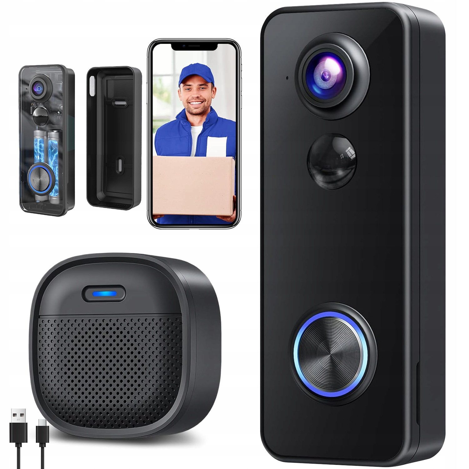 Dveřní Kamera S 180STUPŇOVÝM Zvonkem A Detekcí 2K, Černá